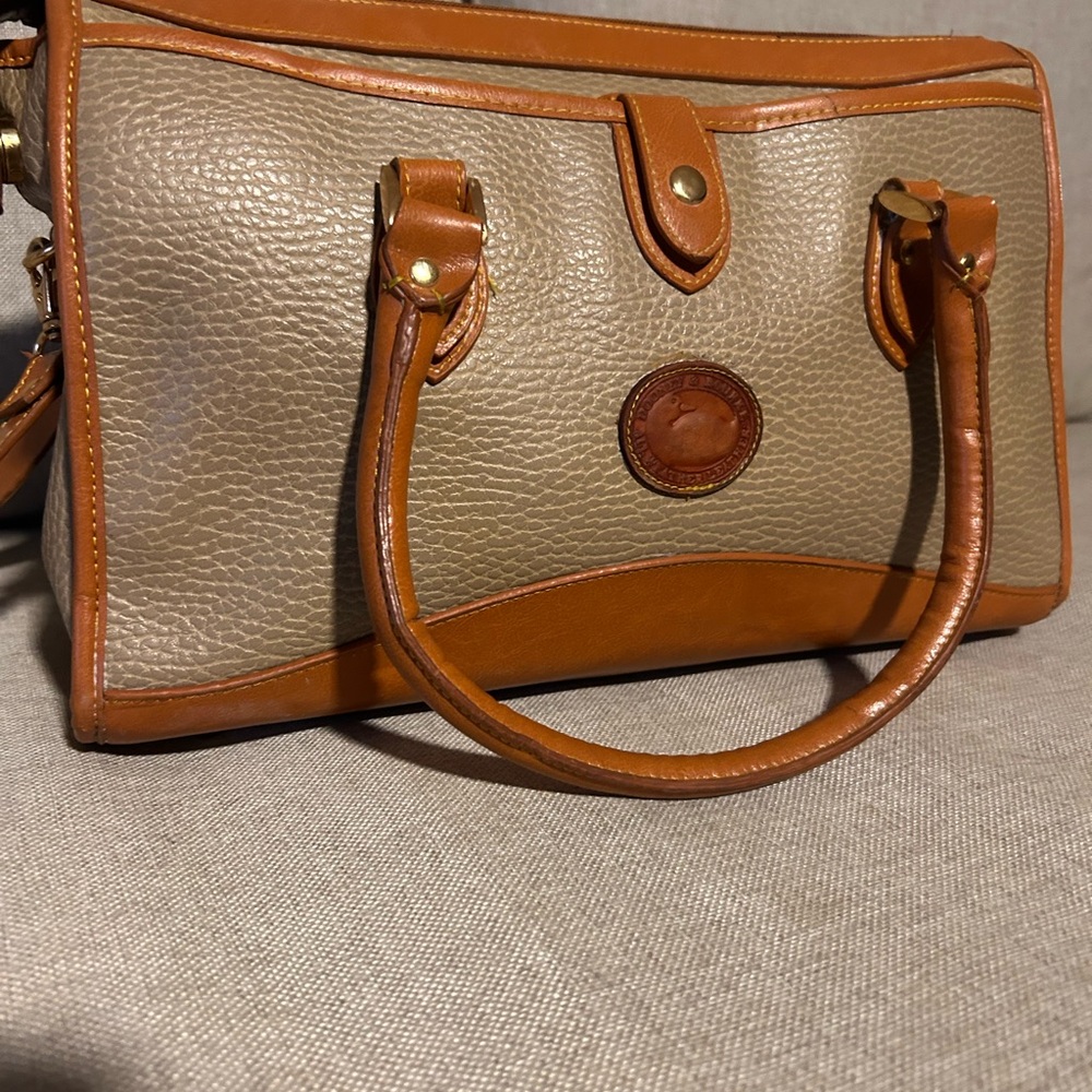 Beige and Brown Pebbled Leather Satchel